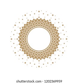 Decorative round frame for design with floral ornament. Circle frame. A template for printing postcards, invitations, books, for textiles, engraving, wooden furniture, forging. Vector.