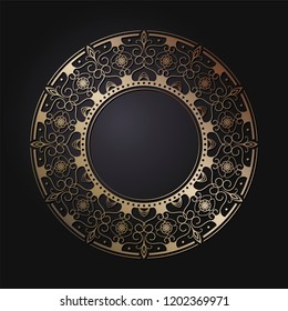 Decorative round frame for design with floral ornament. Circle frame. A template for printing postcards, invitations, books, for textiles, engraving, wooden furniture, forging. Vector.