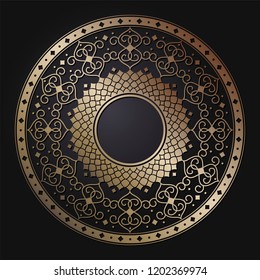 Decorative round frame for design with floral ornament. Circle frame. A template for printing postcards, invitations, books, for textiles, engraving, wooden furniture, forging. Vector.