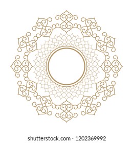Decorative round frame for design with floral ornament. Circle frame. A template for printing postcards, invitations, books, for textiles, engraving, wooden furniture, forging. Vector.