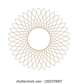 Decorative round frame for design with floral ornament. Circle frame. A template for printing postcards, invitations, books, for textiles, engraving, wooden furniture, forging. Vector.