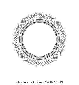 Decorative round frame for design with floral ornament. Circle frame. A template for printing postcards, invitations, books, for textiles, engraving, wooden furniture, forging. Vector.
