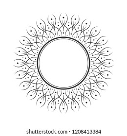 Decorative round frame for design with floral ornament. Circle frame. A template for printing postcards, invitations, books, for textiles, engraving, wooden furniture, forging. Vector.