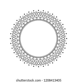 Decorative round frame for design with floral ornament. Circle frame. A template for printing postcards, invitations, books, for textiles, engraving, wooden furniture, forging. Vector.