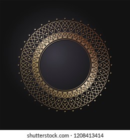 Decorative round frame for design with floral ornament. Circle frame. A template for printing postcards, invitations, books, for textiles, engraving, wooden furniture, forging. Vector.