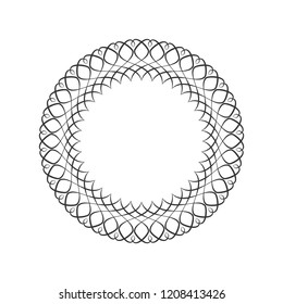 Decorative round frame for design with floral ornament. Circle frame. A template for printing postcards, invitations, books, for textiles, engraving, wooden furniture, forging. Vector.