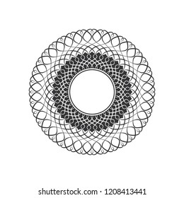 Decorative round frame for design with floral ornament. Circle frame. A template for printing postcards, invitations, books, for textiles, engraving, wooden furniture, forging. Vector.
