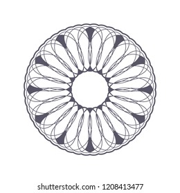 Decorative round frame for design with floral ornament. Circle frame. A template for printing postcards, invitations, books, for textiles, engraving, wooden furniture, forging. Vector.