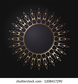 Decorative round frame for design with floral ornament. Circle frame. A template for printing postcards, invitations, books, for textiles, engraving, wooden furniture, forging. Vector.
