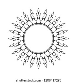 Decorative round frame for design with floral ornament. Circle frame. A template for printing postcards, invitations, books, for textiles, engraving, wooden furniture, forging. Vector.
