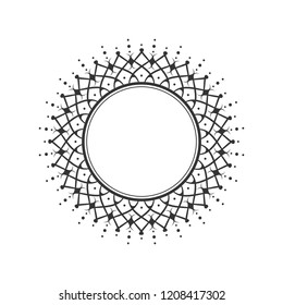 Decorative round frame for design with floral ornament. Circle frame. A template for printing postcards, invitations, books, for textiles, engraving, wooden furniture, forging. Vector.
