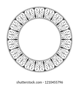 Decorative round frame for design with floral ornament. Circle frame. A template for printing postcards, invitations, books, for textiles, engraving, wooden furniture, forging. Vector.