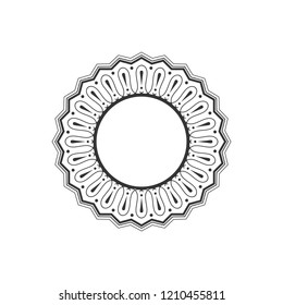 Decorative round frame for design with floral ornament. Circle frame. A template for printing postcards, invitations, books, for textiles, engraving, wooden furniture, forging. Vector.