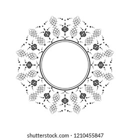 Decorative round frame for design with floral ornament. Circle frame. A template for printing postcards, invitations, books, for textiles, engraving, wooden furniture, forging. Vector.