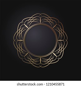 Decorative round frame for design with floral ornament. Circle frame. A template for printing postcards, invitations, books, for textiles, engraving, wooden furniture, forging. Vector.