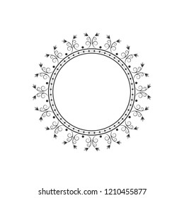 Decorative round frame for design with floral ornament. Circle frame. A template for printing postcards, invitations, books, for textiles, engraving, wooden furniture, forging. Vector.