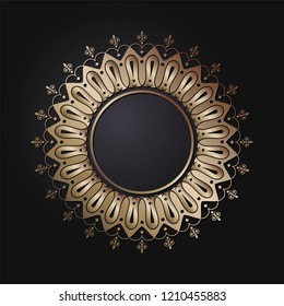 Decorative round frame for design with floral ornament. Circle frame. A template for printing postcards, invitations, books, for textiles, engraving, wooden furniture, forging. Vector.
