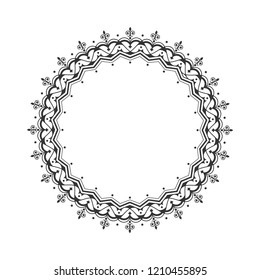 Decorative round frame for design with floral ornament. Circle frame. A template for printing postcards, invitations, books, for textiles, engraving, wooden furniture, forging. Vector.