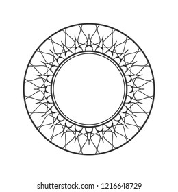 Decorative round frame for design with floral ornament. Circle frame. A template for printing postcards, invitations, books, for textiles, engraving, wooden furniture, forging. Vector.

