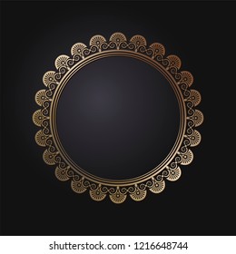 Decorative round frame for design with floral ornament. Circle frame. A template for printing postcards, invitations, books, for textiles, engraving, wooden furniture, forging. Vector.

