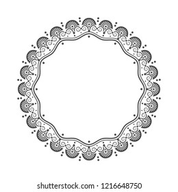 Decorative round frame for design with floral ornament. Circle frame. A template for printing postcards, invitations, books, for textiles, engraving, wooden furniture, forging. Vector.

