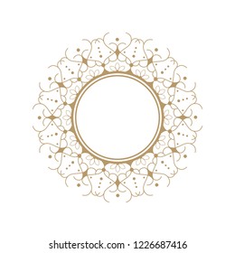 Decorative round frame for design with floral ornament. Circle frame. A template for printing postcards, invitations, books, for textiles, engraving, wooden furniture, forging. Vector.