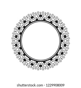 Decorative round frame for design with floral ornament. Circle frame. A template for printing postcards, invitations, books, for textiles, engraving, wooden furniture, forging. Vector.