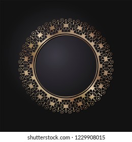 Decorative round frame for design with floral ornament. Circle frame. A template for printing postcards, invitations, books, for textiles, engraving, wooden furniture, forging. Vector.