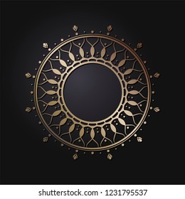 Decorative round frame for design with floral ornament. Circle frame. A template for printing postcards, invitations, books, for textiles, engraving, wooden furniture, forging. Vector.