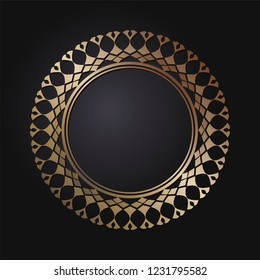 Decorative round frame for design with floral ornament. Circle frame. A template for printing postcards, invitations, books, for textiles, engraving, wooden furniture, forging. Vector.