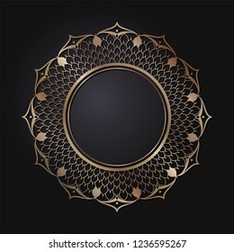 Decorative round frame for design with floral ornament. Circle frame. A template for printing postcards, invitations, books, for textiles, engraving, wooden furniture, forging. Vector.