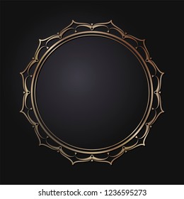 Decorative round frame for design with floral ornament. Circle frame. A template for printing postcards, invitations, books, for textiles, engraving, wooden furniture, forging. Vector.