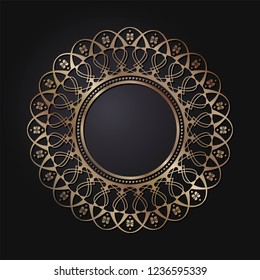 Decorative round frame for design with floral ornament. Circle frame. A template for printing postcards, invitations, books, for textiles, engraving, wooden furniture, forging. Vector.