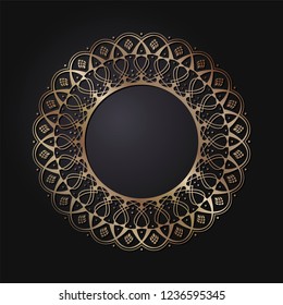 Decorative round frame for design with floral ornament. Circle frame. A template for printing postcards, invitations, books, for textiles, engraving, wooden furniture, forging. Vector.