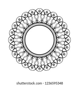 Decorative round frame for design with floral ornament. Circle frame. A template for printing postcards, invitations, books, for textiles, engraving, wooden furniture, forging. Vector.