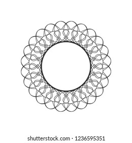 Decorative round frame for design with floral ornament. Circle frame. A template for printing postcards, invitations, books, for textiles, engraving, wooden furniture, forging. Vector.