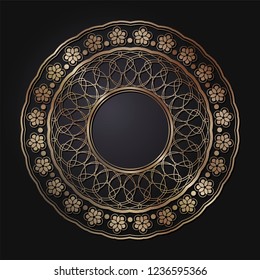 Decorative round frame for design with floral ornament. Circle frame. A template for printing postcards, invitations, books, for textiles, engraving, wooden furniture, forging. Vector.