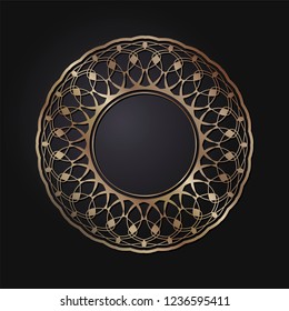 Decorative round frame for design with floral ornament. Circle frame. A template for printing postcards, invitations, books, for textiles, engraving, wooden furniture, forging. Vector.
