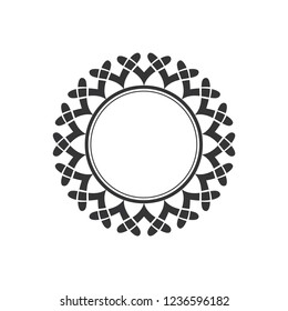 Decorative round frame for design with floral ornament. Circle frame. A template for printing postcards, invitations, books, for textiles, engraving, wooden furniture, forging. Vector.