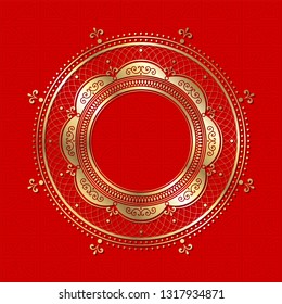 Decorative round frame for design with floral chinese ornament. Circle frame. Template for printing cards, invitations, books, for textiles, engraving, wooden furniture, forging. Vector.