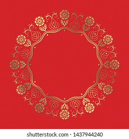 Decorative round frame for design with floral chinese ornament. Circle frame. Template for printing cards, invitations, books, for textiles, engraving, wooden furniture, forging. Vector.