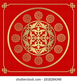 Decorative round frame for design with floral asian ornament. Circle frame. Template for printing cards, invitations, books, for textiles, engraving, wooden furniture. Abstract vector element.