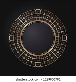 Decorative round frame for design with a geometrical ornament. Circle frame. Elegant element for printing of cards, invitations, books, for textiles, engraving, wooden furniture, forging. Vector.