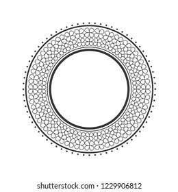 Decorative round frame for design with a geometrical ornament. Circle frame. Elegant element for printing of cards, invitations, books, for textiles, engraving, wooden furniture, forging. Vector.