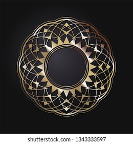 Decorative round frame for design with a geometrical ornament. Circle frame. Elegant element for printing of cards, invitations, books, for textiles, engraving, wooden furniture, forging. Vector.