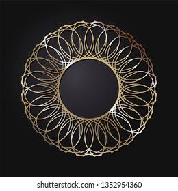 Decorative round frame for design with a geometrical ornament. Circle frame. Elegant element for printing of cards, invitations, books, for textiles, engraving, wooden furniture, forging. Vector.