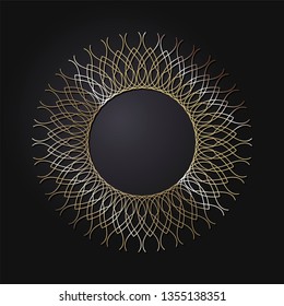 Decorative round frame for design with a geometrical ornament. Circle frame. Elegant element for printing of cards, invitations, books, for textiles, engraving, wooden furniture, forging. Vector.