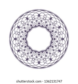 Decorative round frame for design with a geometrical ornament. Circle frame. Elegant element for printing of cards, invitations, books, for textiles, engraving, wooden furniture, forging. Vector.