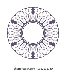 Decorative round frame for design with a geometrical ornament. Circle frame. Elegant element for printing of cards, invitations, books, for textiles, engraving, wooden furniture, forging. Vector.