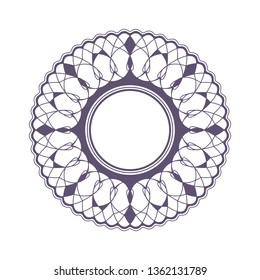 Decorative round frame for design with a geometrical ornament. Circle frame. Elegant element for printing of cards, invitations, books, for textiles, engraving, wooden furniture, forging. Vector.